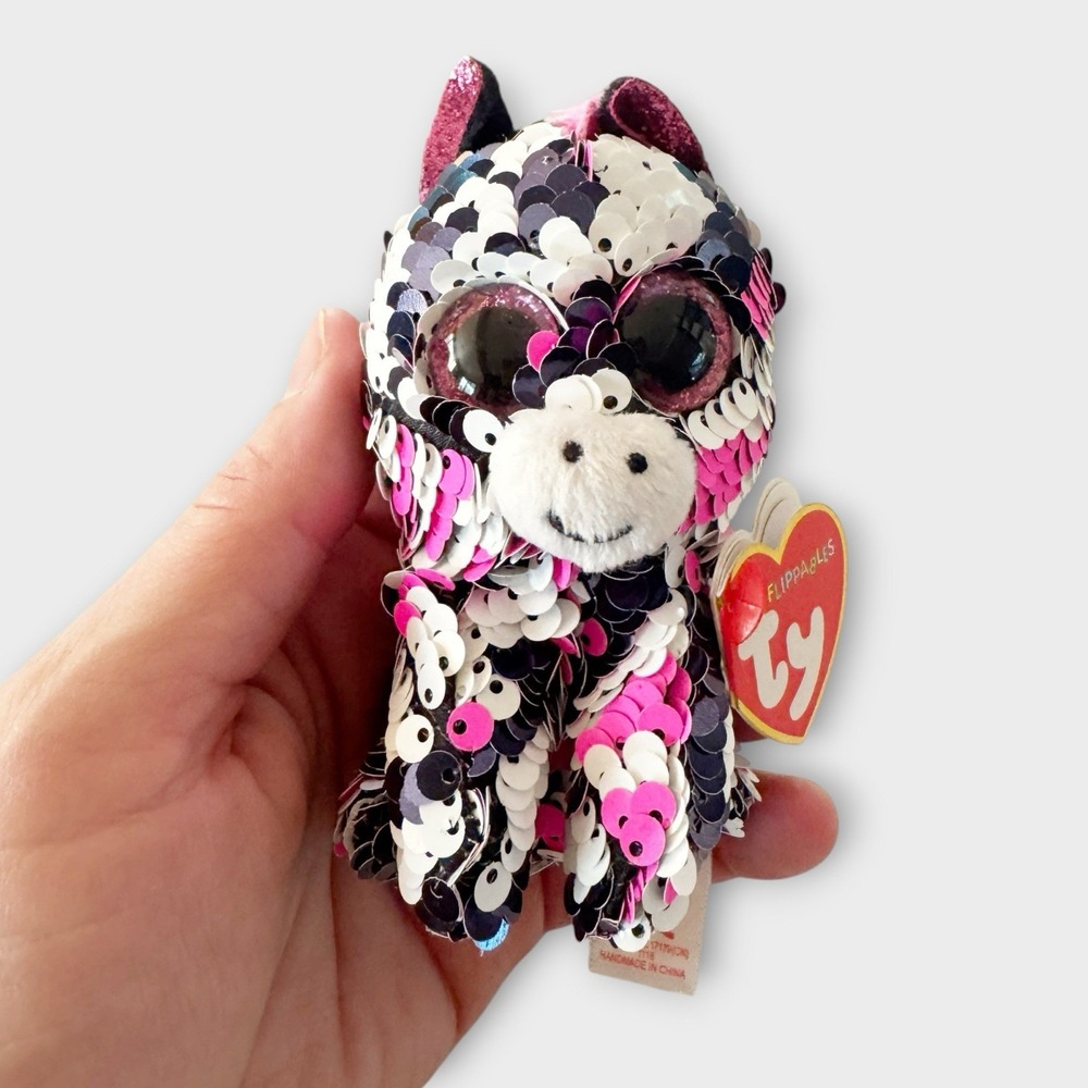 Ty Flippables Sequin Plush Zoey the Zebra Plastic Key Clip 3.5 Inch